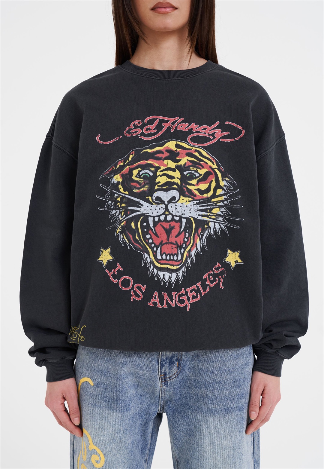 Ed Hardy TIGER VINTAGE ROAR CREW NECK - Sweatshirt - black/schwarz
