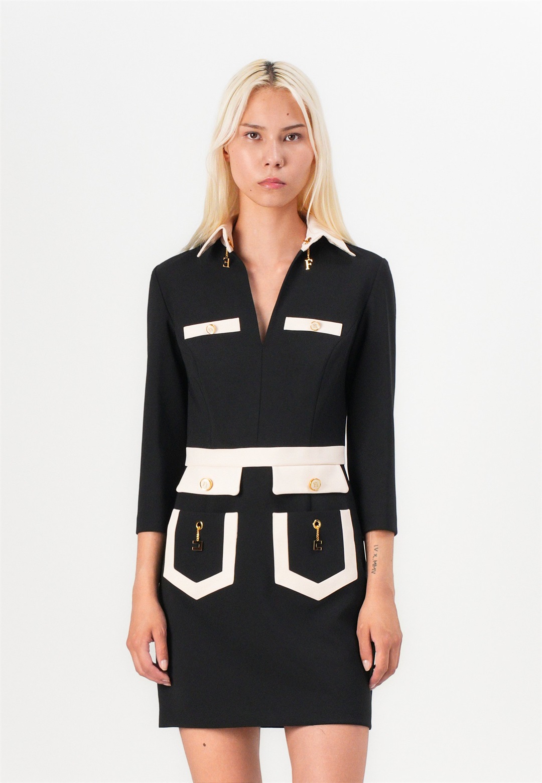 Elisabetta Franchi DRESS - Blusenkleid - nero/milk/schwarz