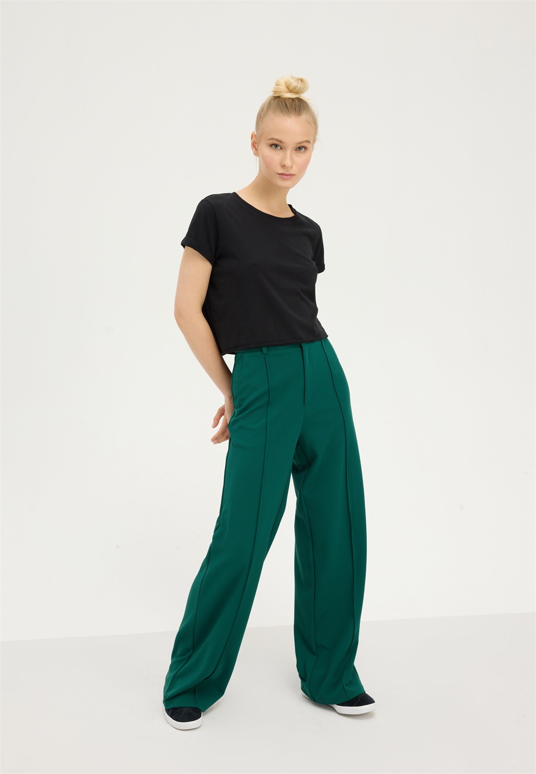 Even&Odd TAILORED WIDE LEG - Stoffhose - evergreen/tanne