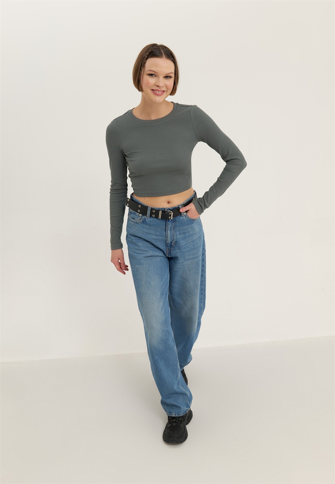 Even&Odd 3 PACK - Langarmshirt - brown/dark grey /dark green/braun