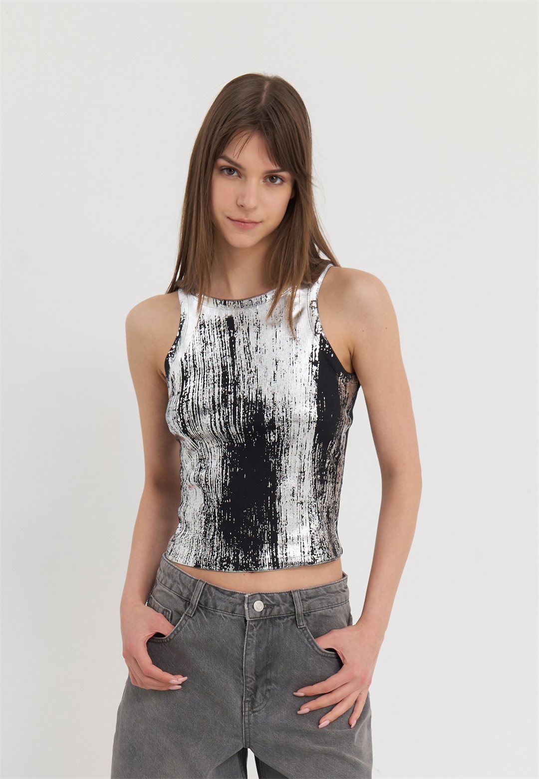 Even&Odd Top - black/silver/schwarz