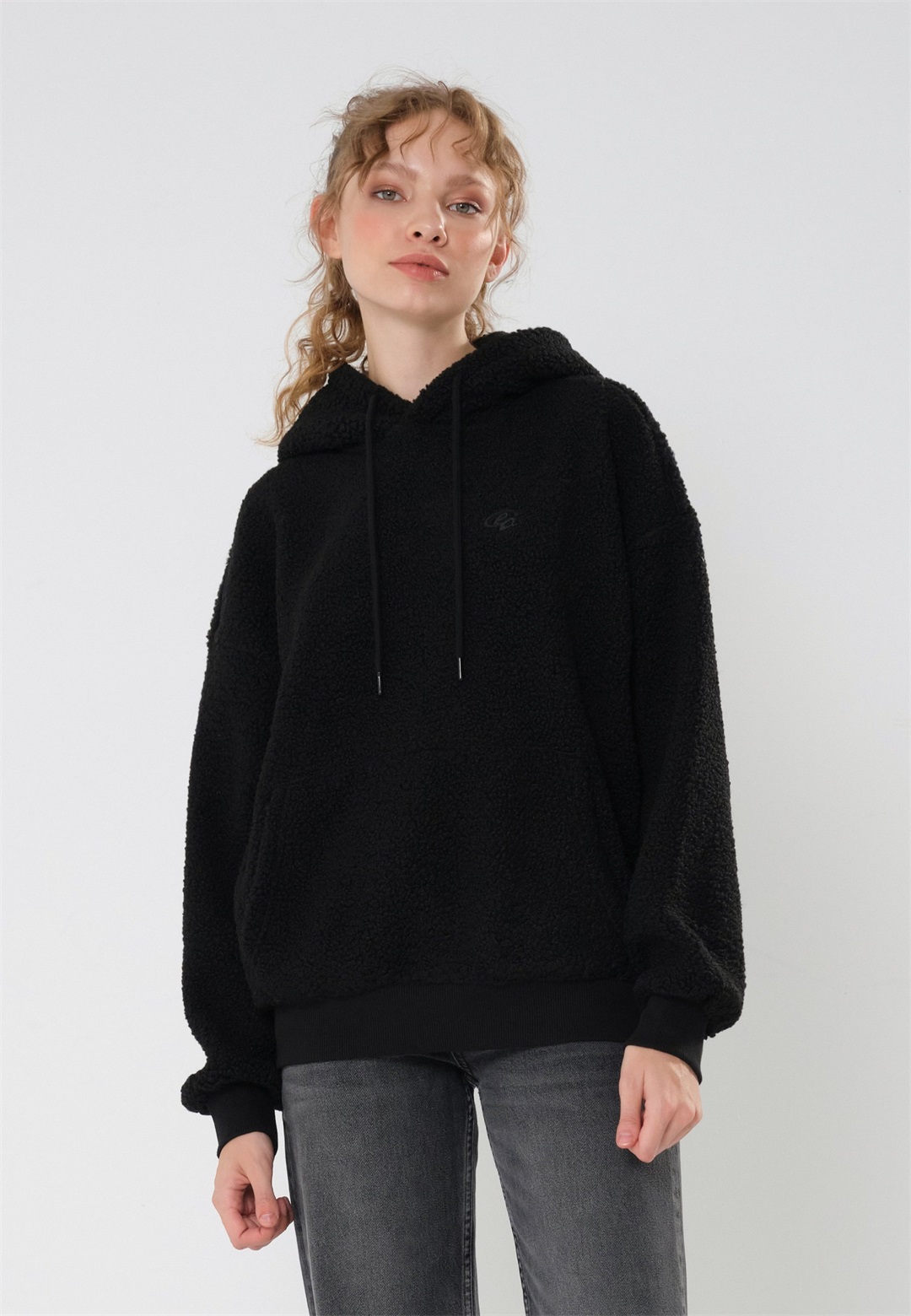 Even&Odd TEDDY HOODIE - Fleecepullover - black/schwarz