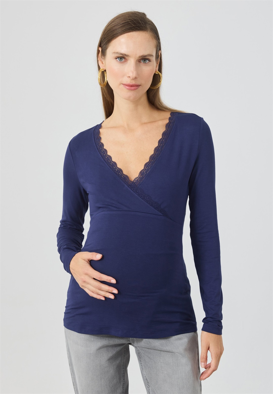Anna Field MAMA NURSING LONG SLEEVE TOP WITH LACE - Langarmshirt - evening blue/blau