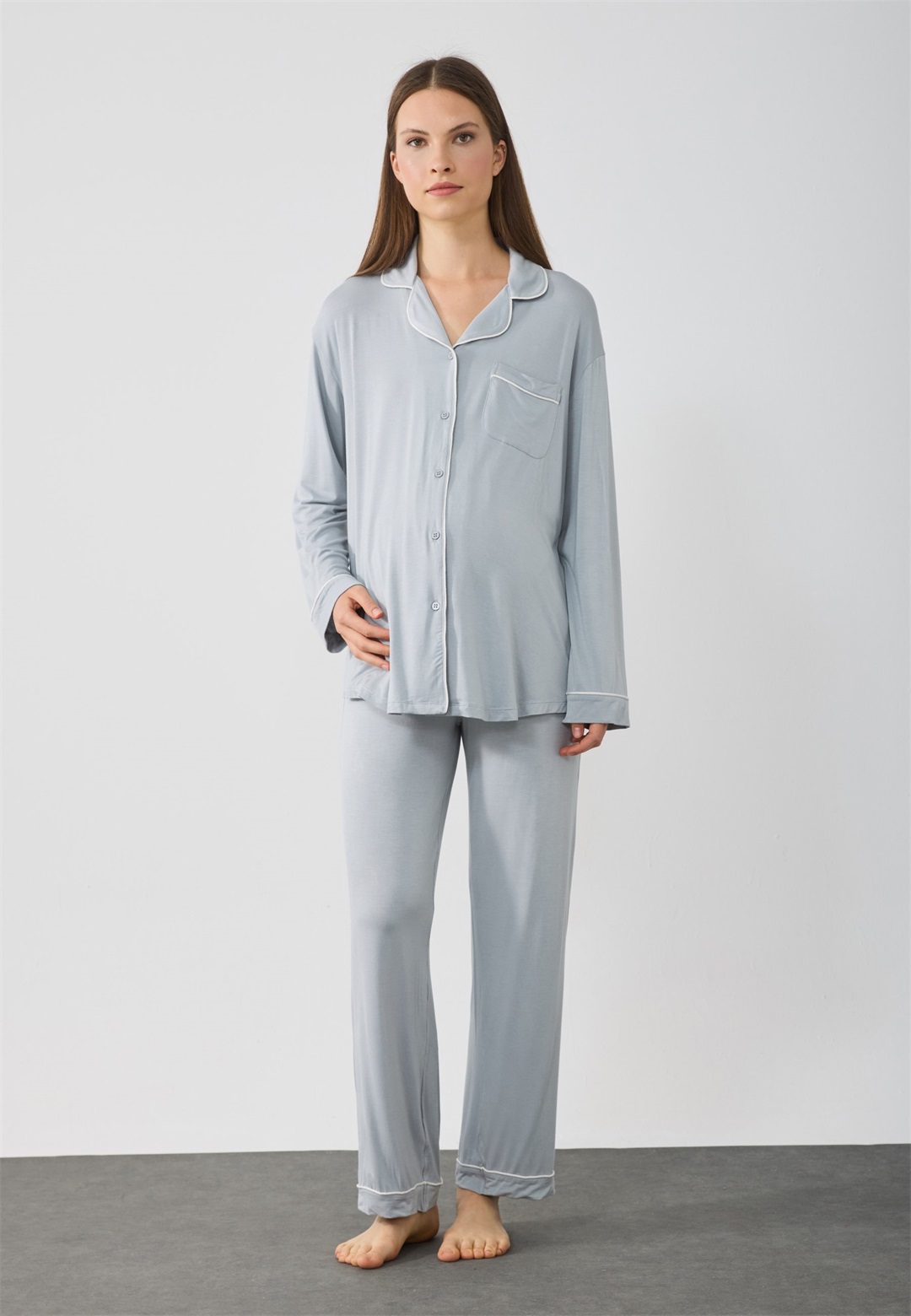 Anna Field MAMA Pyjama - grey/white/grau
