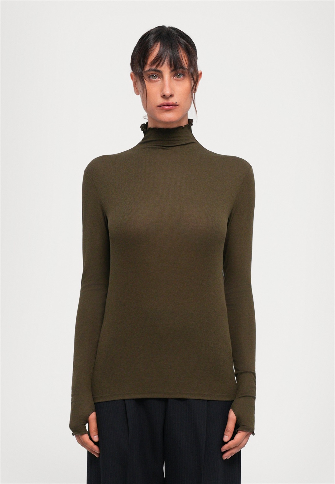 Filippa K MOCK NECK - Strickpullover - dark khaki/khaki