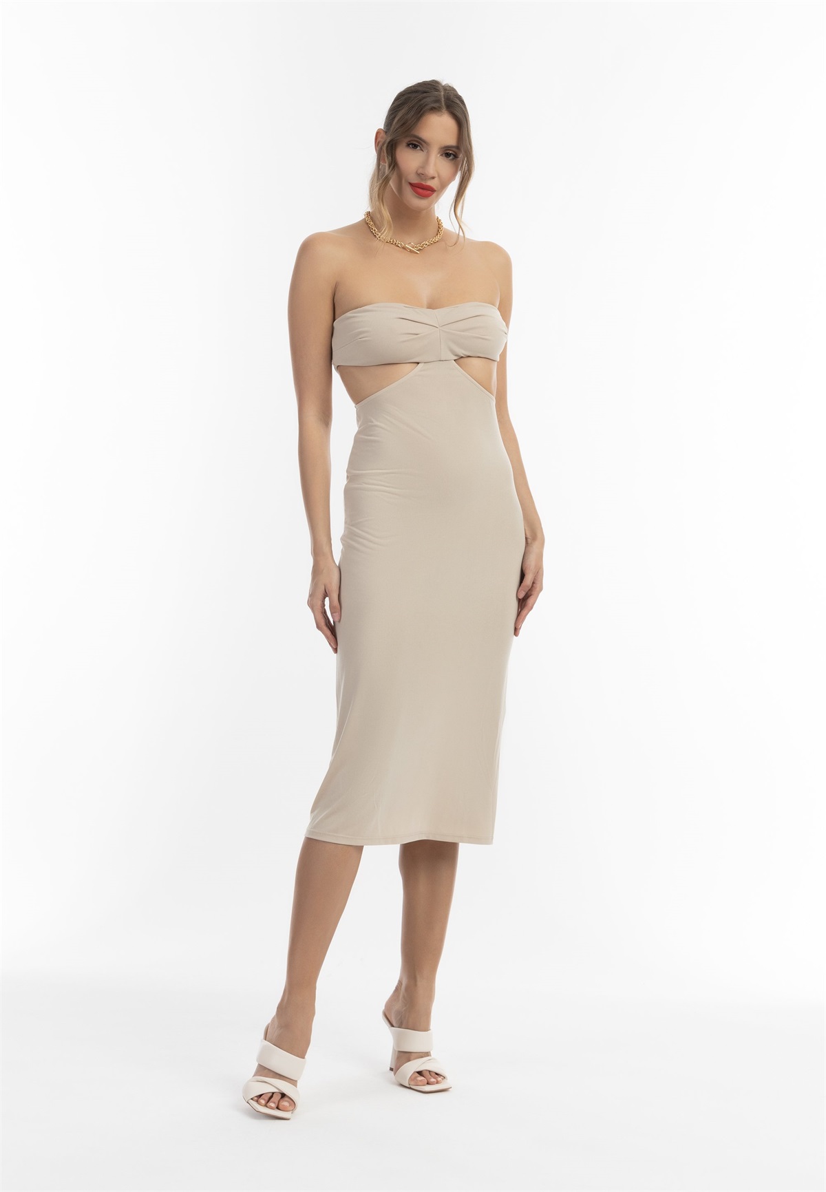 faina MIDI MIT CUT-OUTS - Jerseykleid - creme/beige