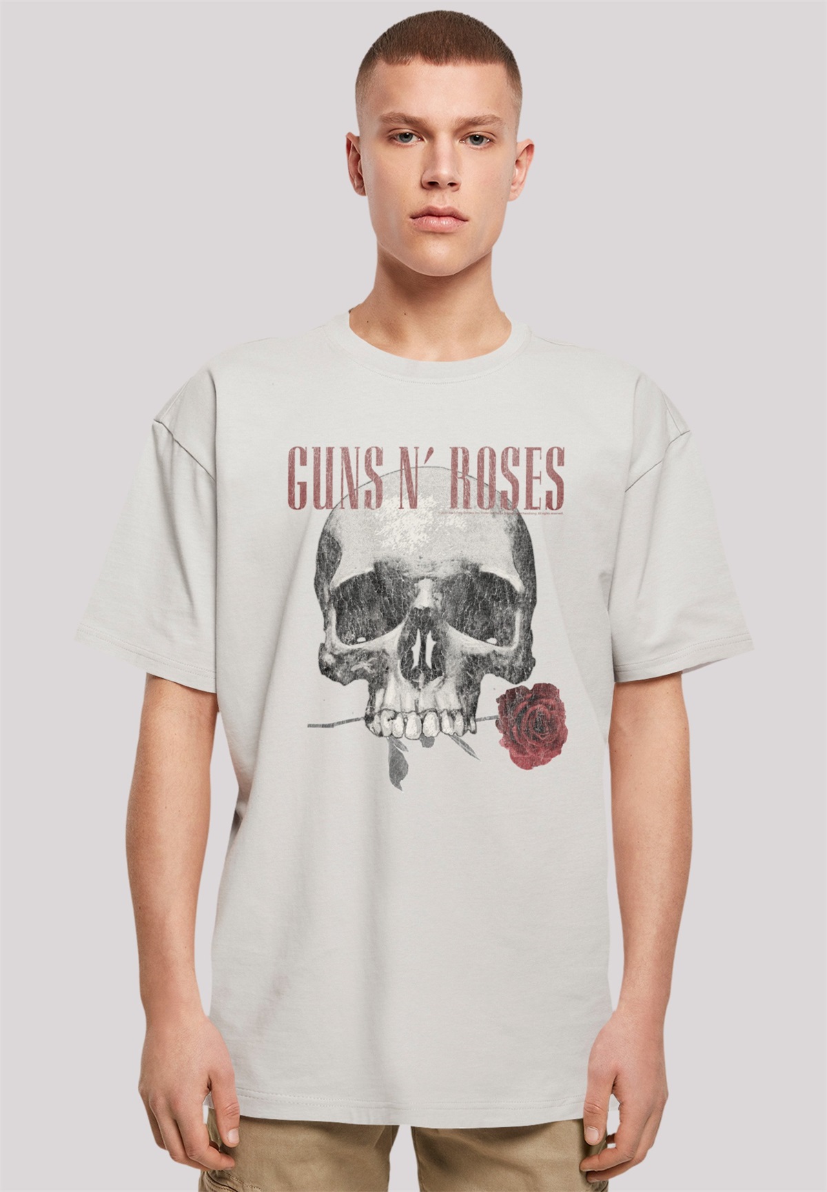 F4NT4STIC GUNS 'N' ROSES FLOWER SKULL ROCK MUSIK - T-Shirt print - lightasphalt/hellgrau