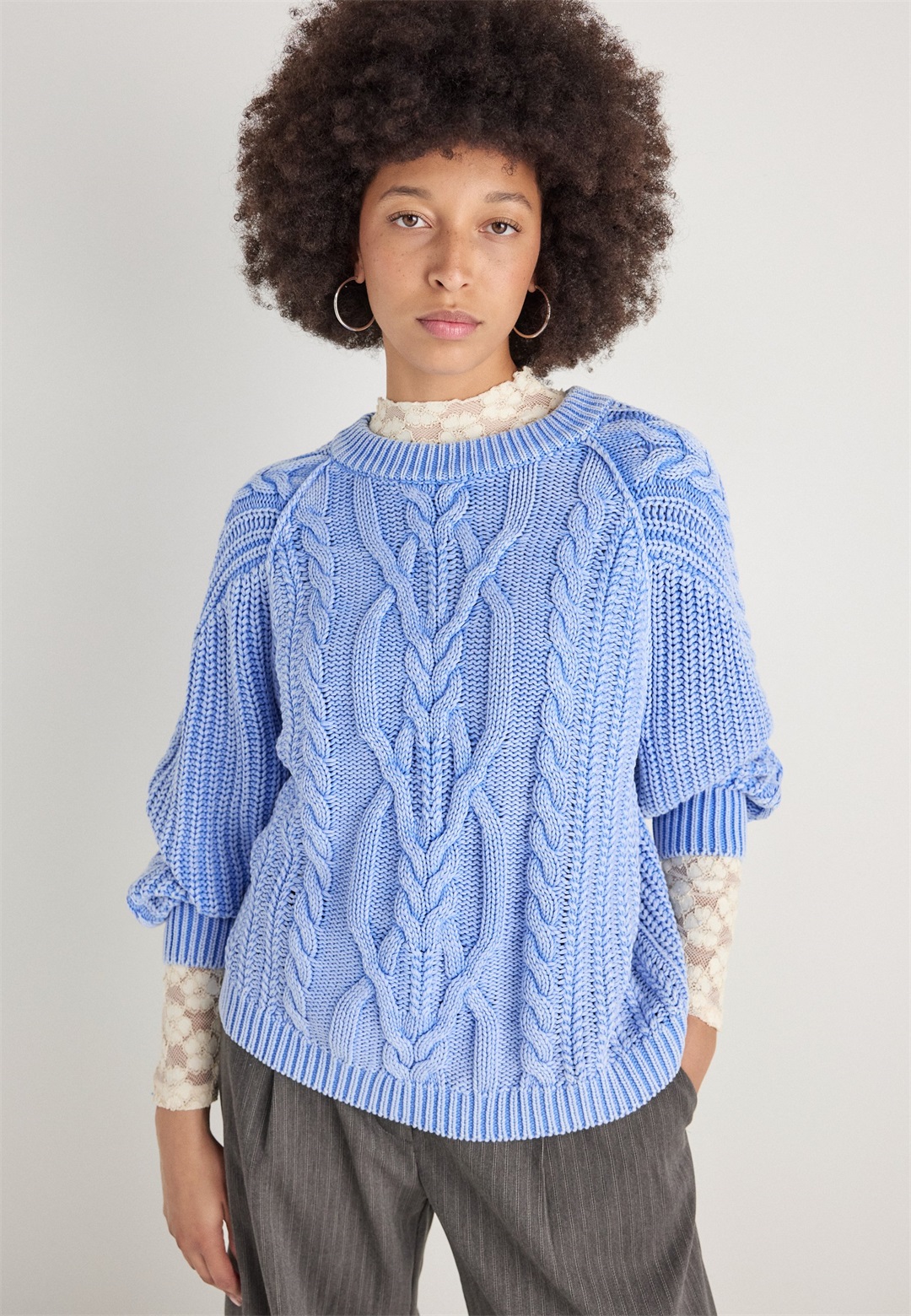 Free People FRANKIE CABLE SWEATER - Strickpullover - della robbia blue/blau