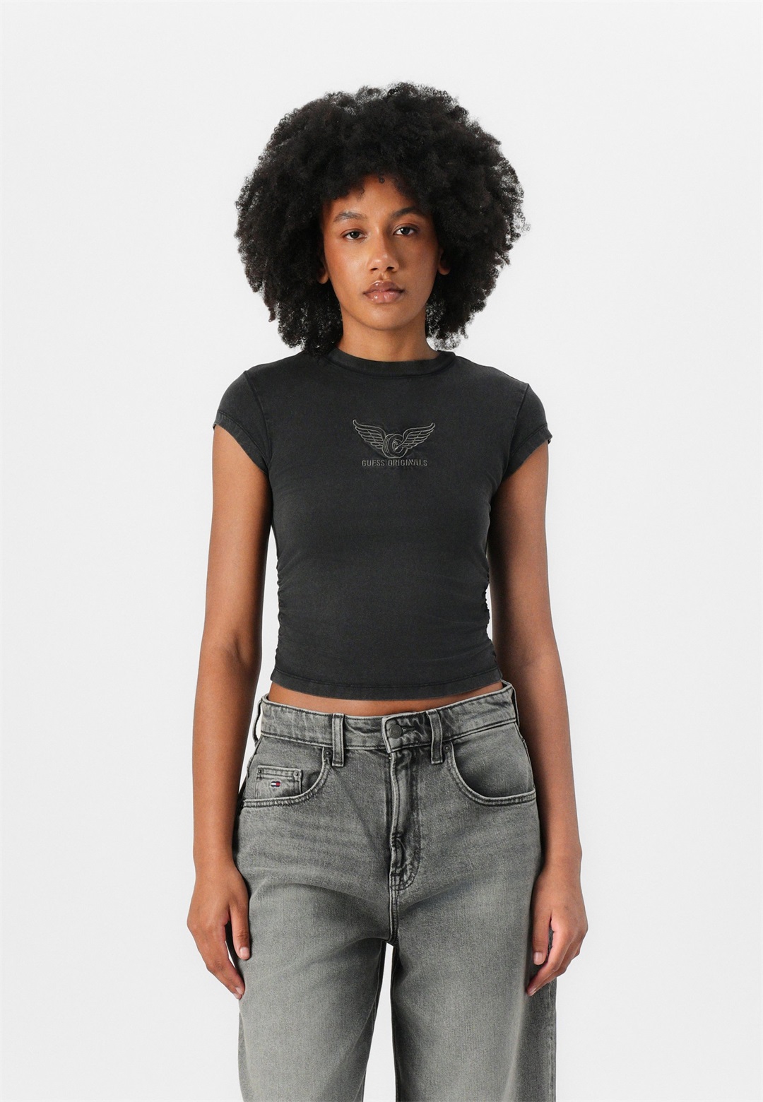 Guess Originals GO VINTAGE SHIRRED WING TEE - T-Shirt print - jet black/schwarz