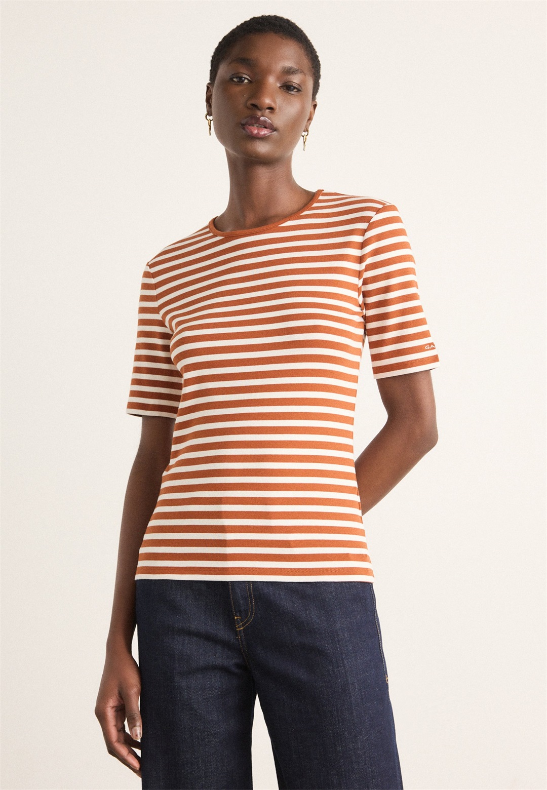 GANT SLIM STRIPED - T-Shirt print - rusty brown/ocker