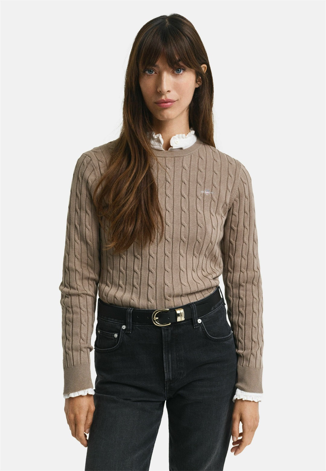 GANT STRETCH C NECK - Strickpullover - taupe beige/taupe
