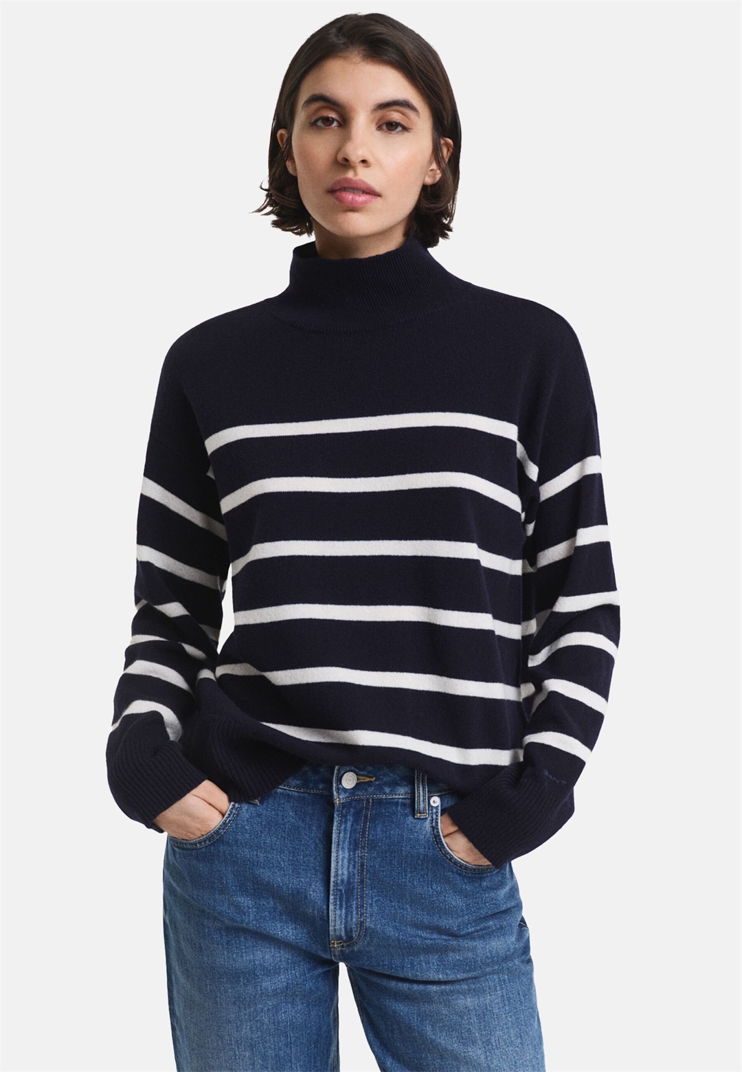 GANT SUPERFINE STRIPE MOCK - Strickpullover - evening blue/dunkelblau