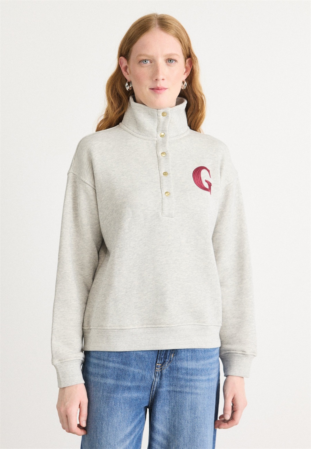 GANT BADGE HALF BUTTON UP - Sweatshirt - light grey melange/hellgrau-meliert