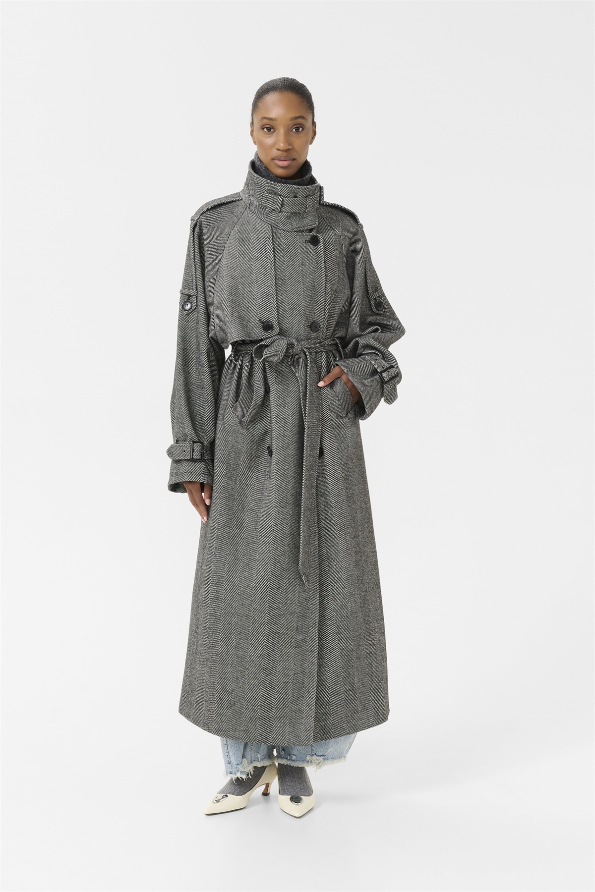 Gestuz AVIC LONG COAT - Trenchcoat - black/grey/schwarz