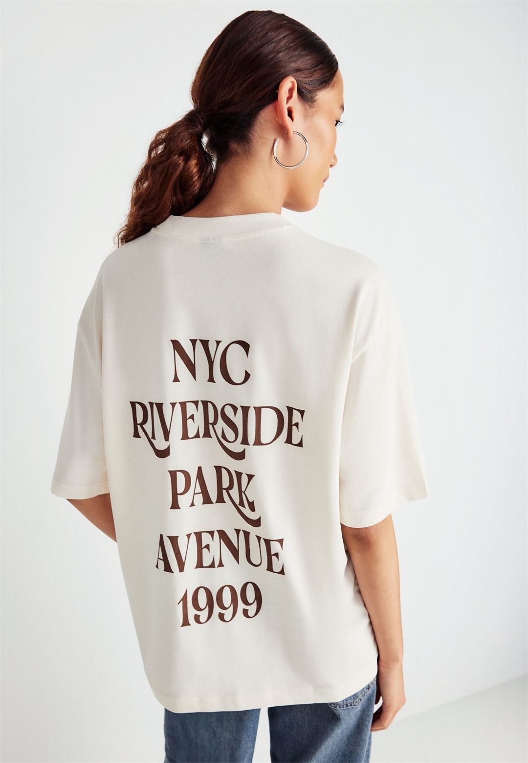 Gina Tricot PRINTED OVERSIZED TEE - T-Shirt print - gardenia/offwhite