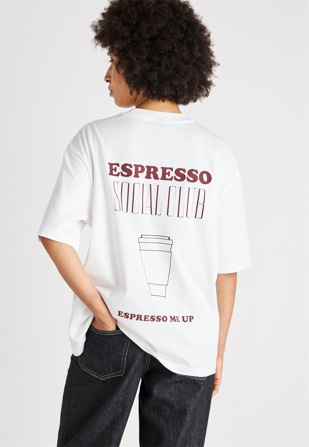 Gina Tricot PRINTED OVERSIZED TEE - T-Shirt print - white/espresso/weiß