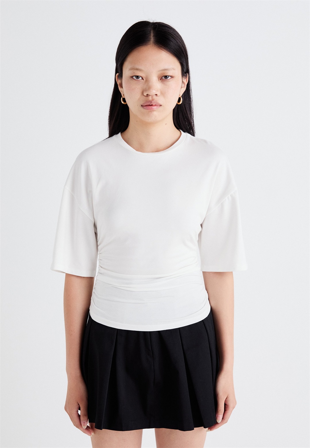 Gina Tricot SOFT TOUCH RUCHED TEE - T-Shirt basic - offwhite