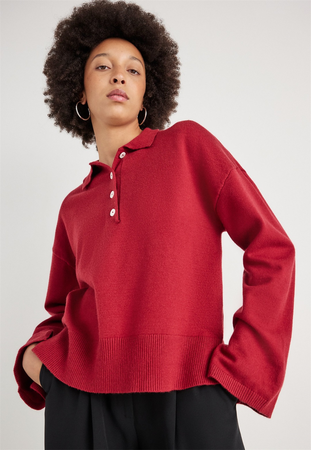 Gina Tricot COLLAR SWEATER - Strickpullover - rhubarb/rot