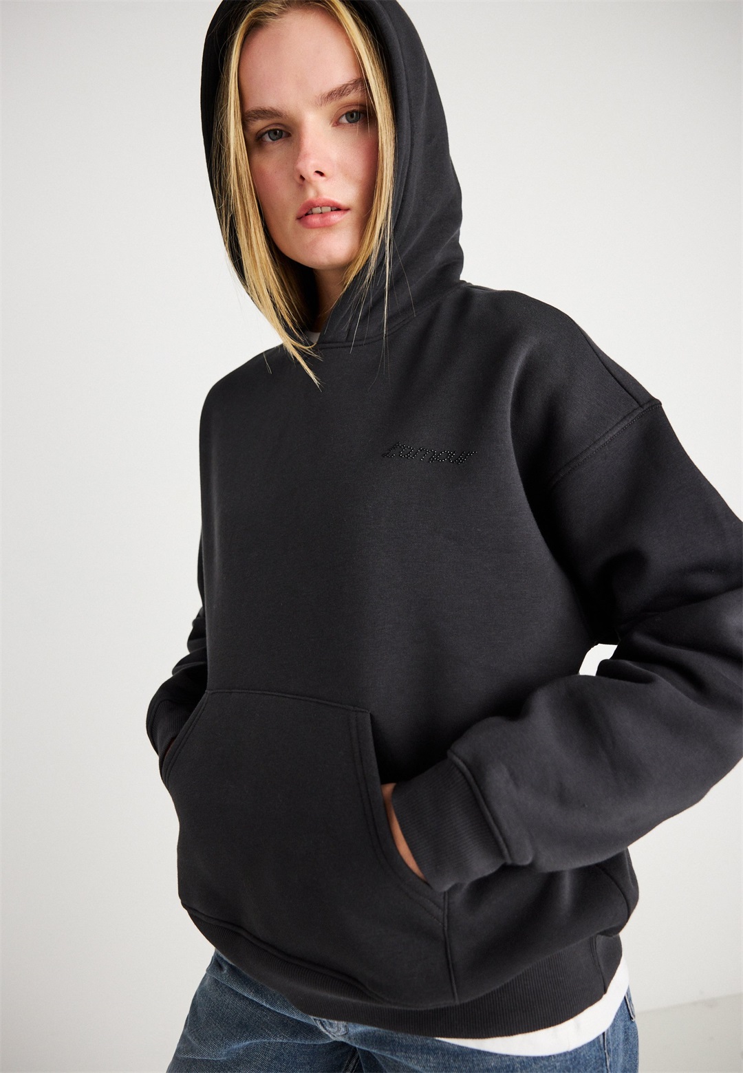 Gina Tricot OVERSIZED PRINT HOODIE - Sweatshirt - offblack/schwarz