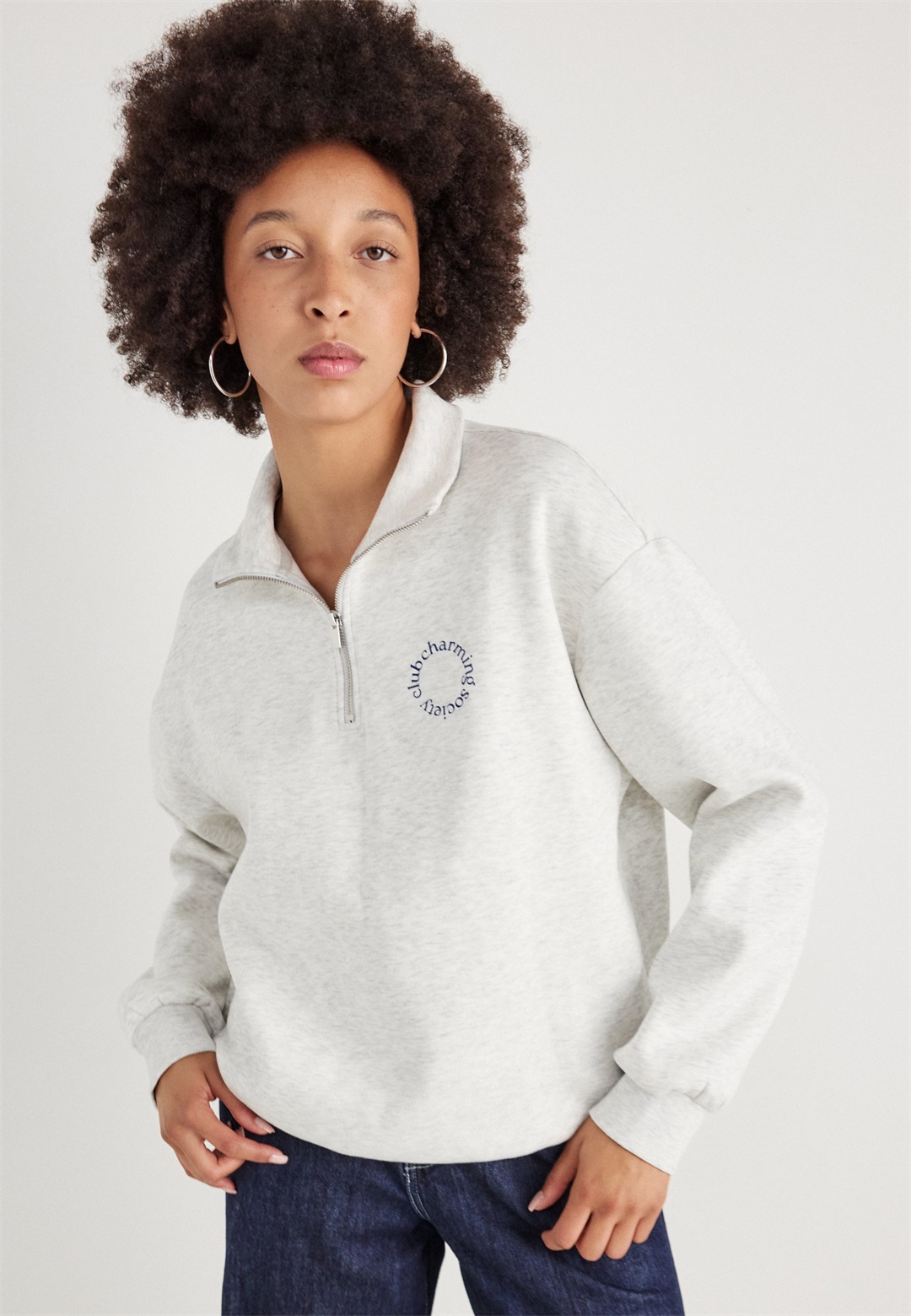 Gina Tricot HALF ZIP - Sweatshirt - grey melange/grau-meliert