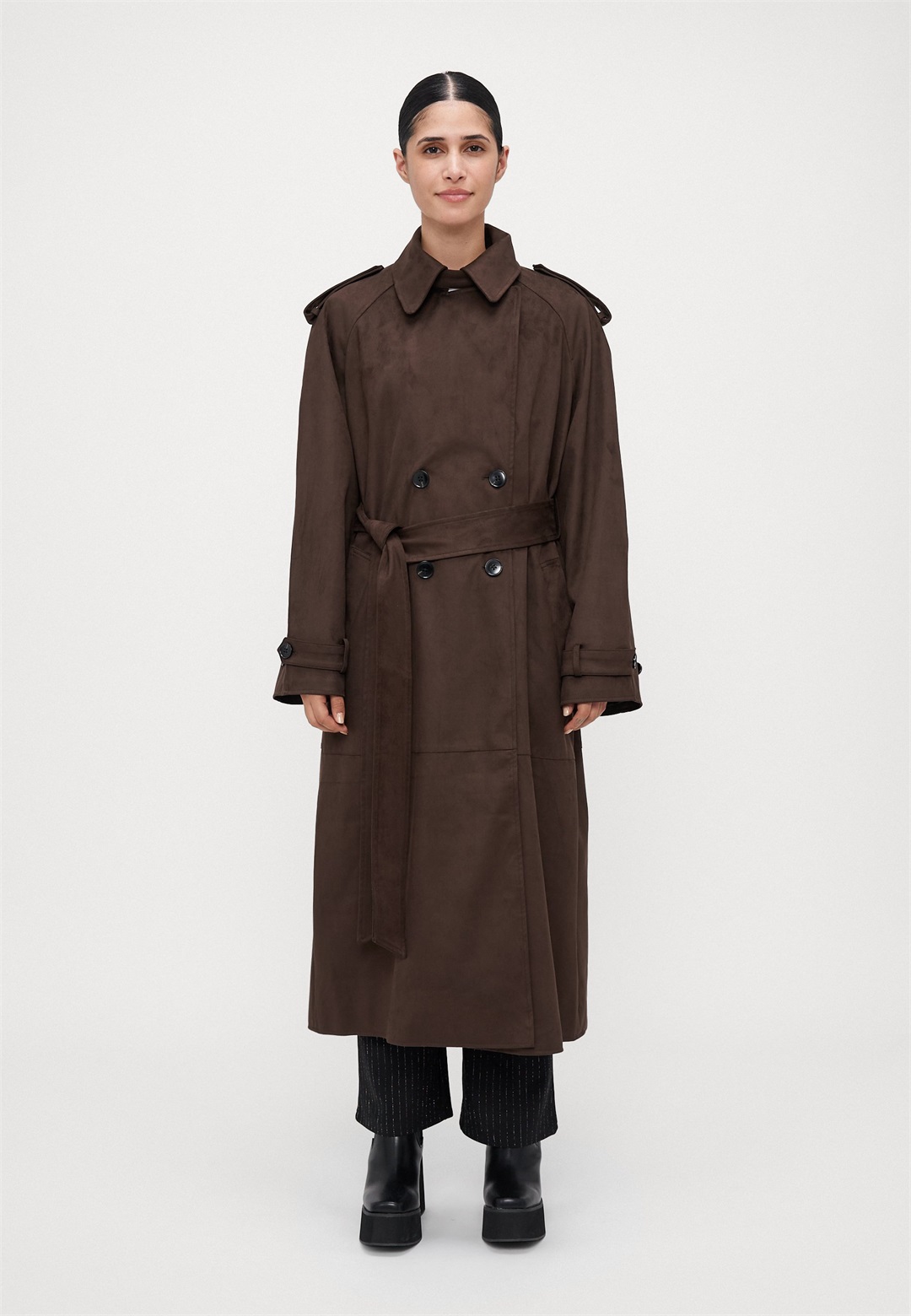 Gina Tricot Petite Trenchcoat - dark brown/braun
