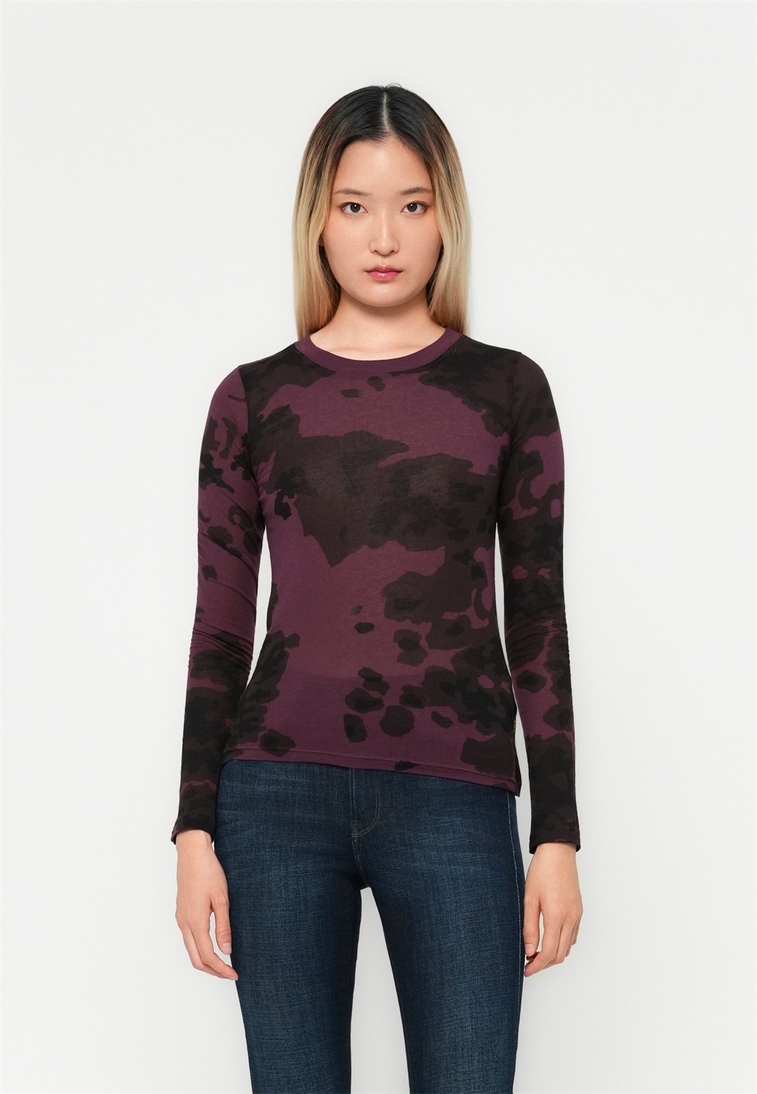 G-STAR Langarmshirt - maroon forest camo/dunkelrot