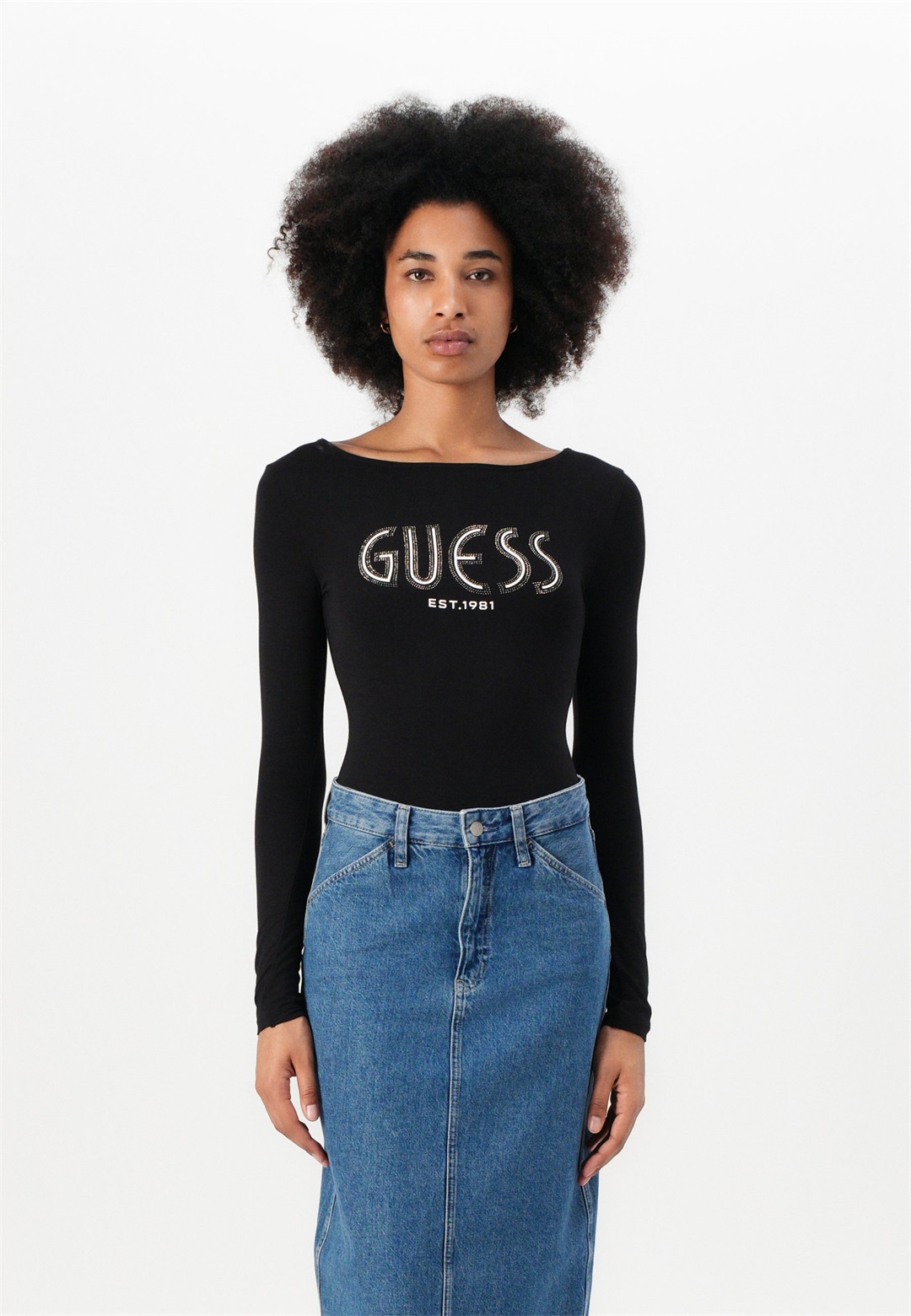 Guess NEVA HOTFIX LOGO BODY - Langarmshirt - jet black/schwarz