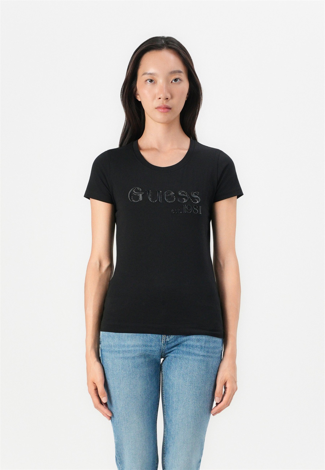 Guess SCRIPT TEE - T-Shirt print - jet black/schwarz