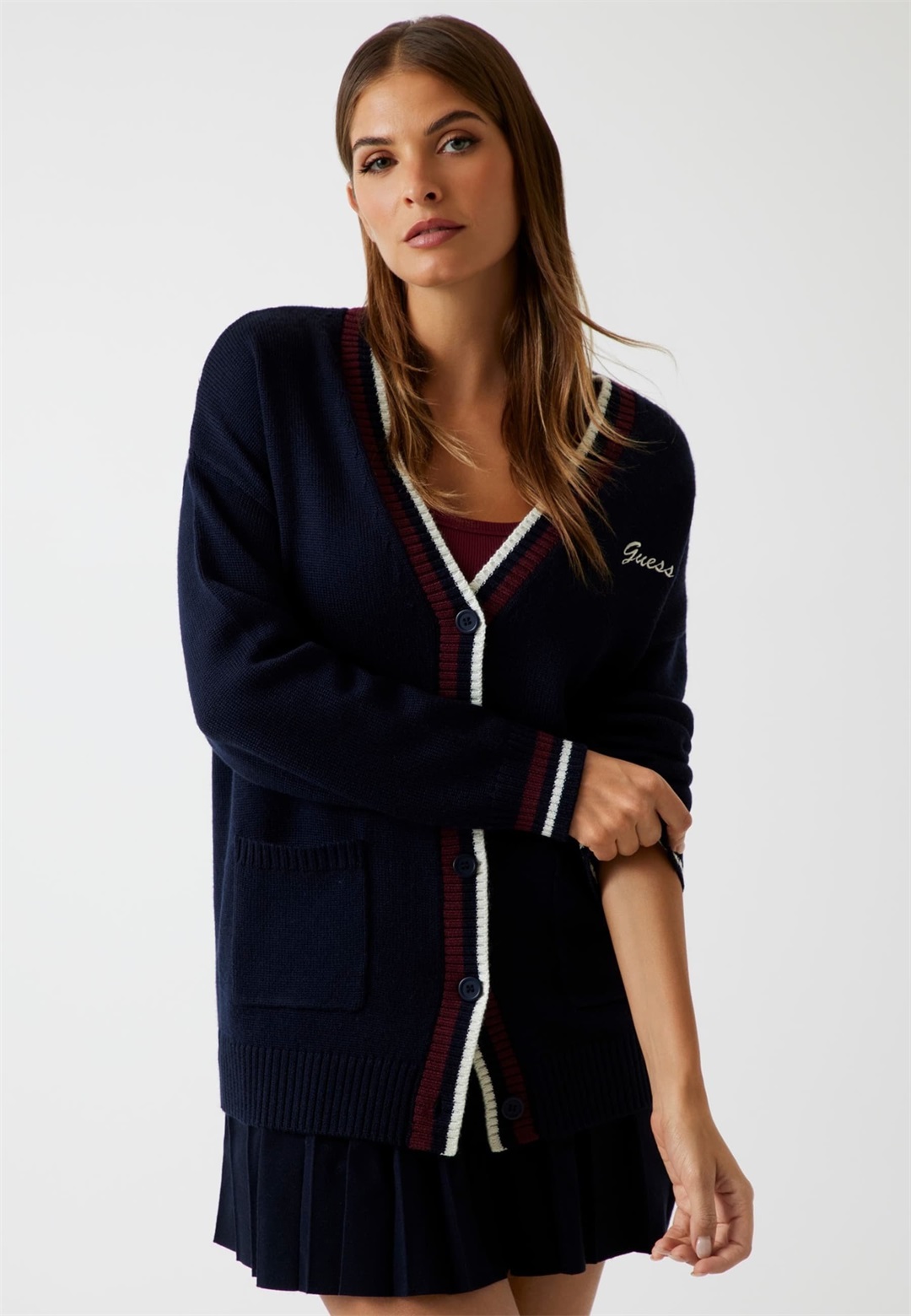 Guess LANGER - Strickjacke - dunkelblau