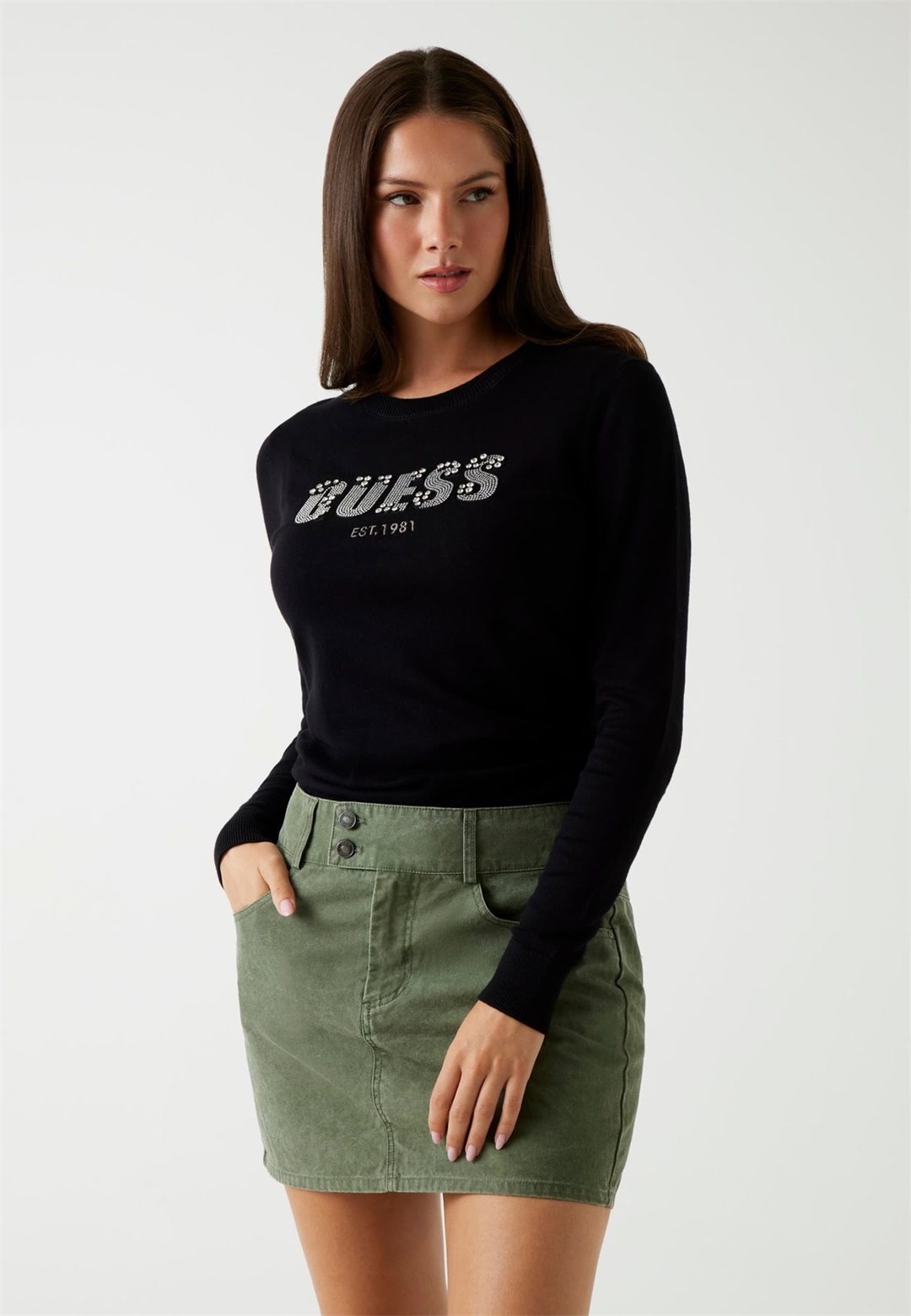Guess STRASS-FRONTLOGO - Strickpullover - schwarz
