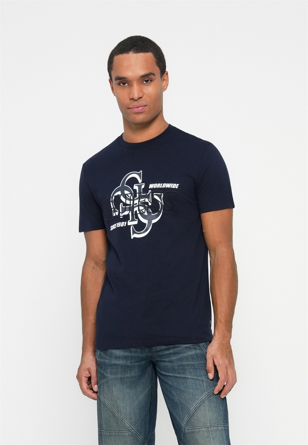 Guess DROP SHADOW TEE - T-Shirt print - smart blue/dunkelblau