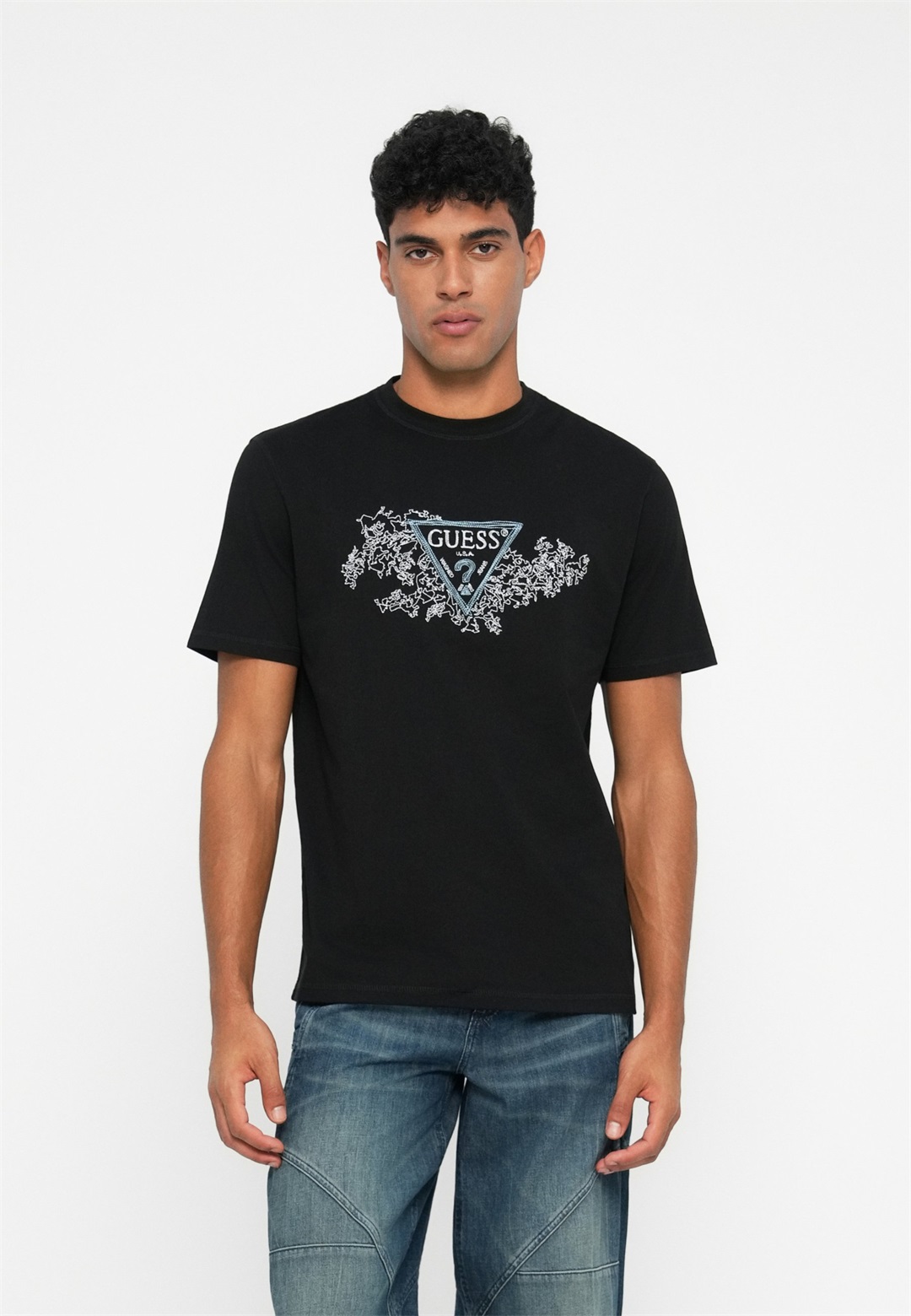 Guess TRIANGLE TEE - T-Shirt print - jet black/schwarz