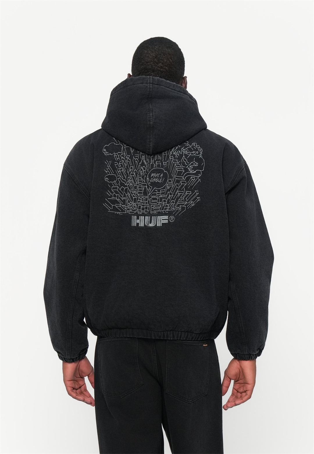 HUF WHAT A JUNGLE WORK JACKET UNISEX - Jeansjacke - washed black/schwarz