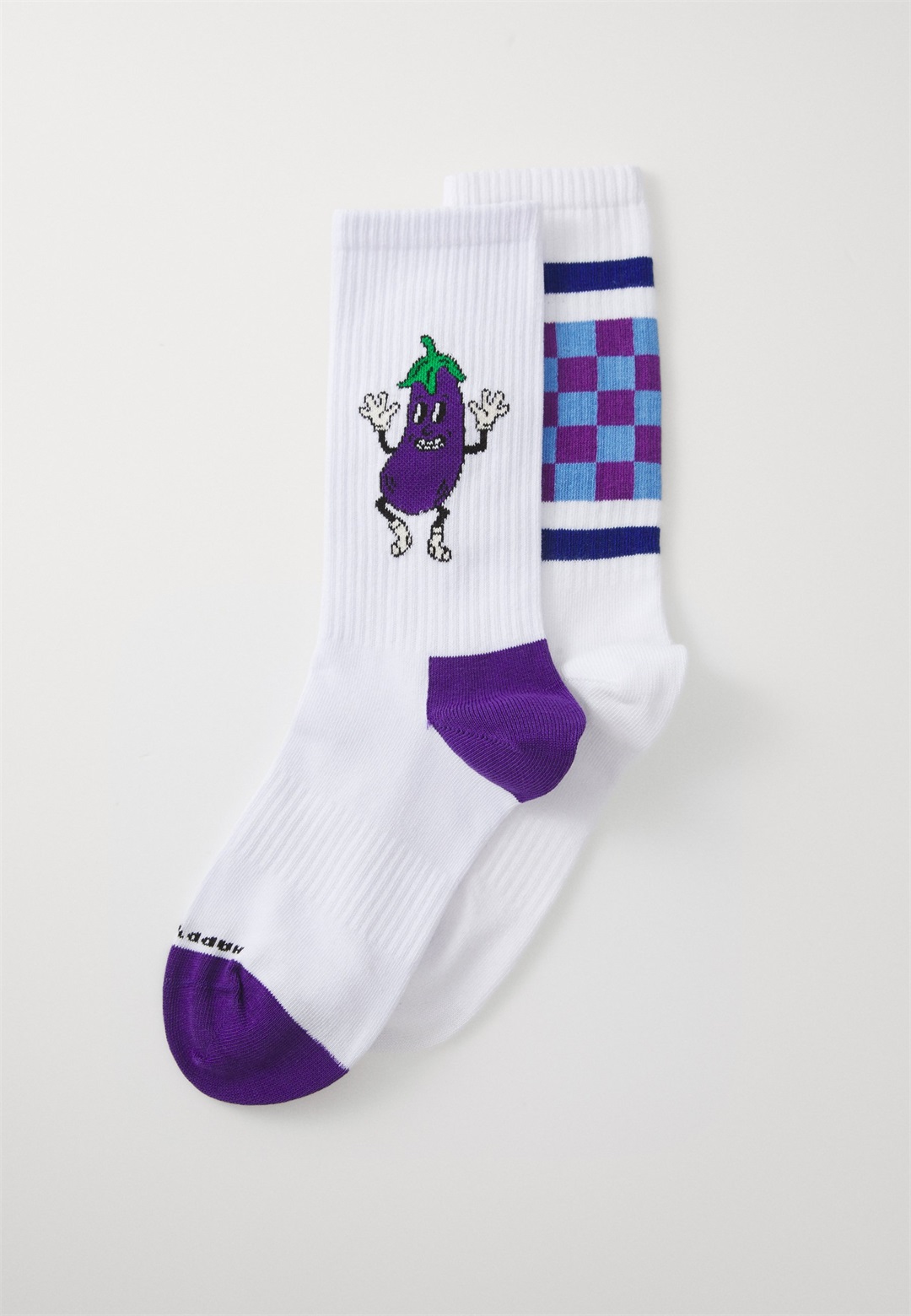 Happy Socks AUBERGINE & CHECKED STRIPE SOCKS UNISEX 2 PACK - Socken - multi/weiß