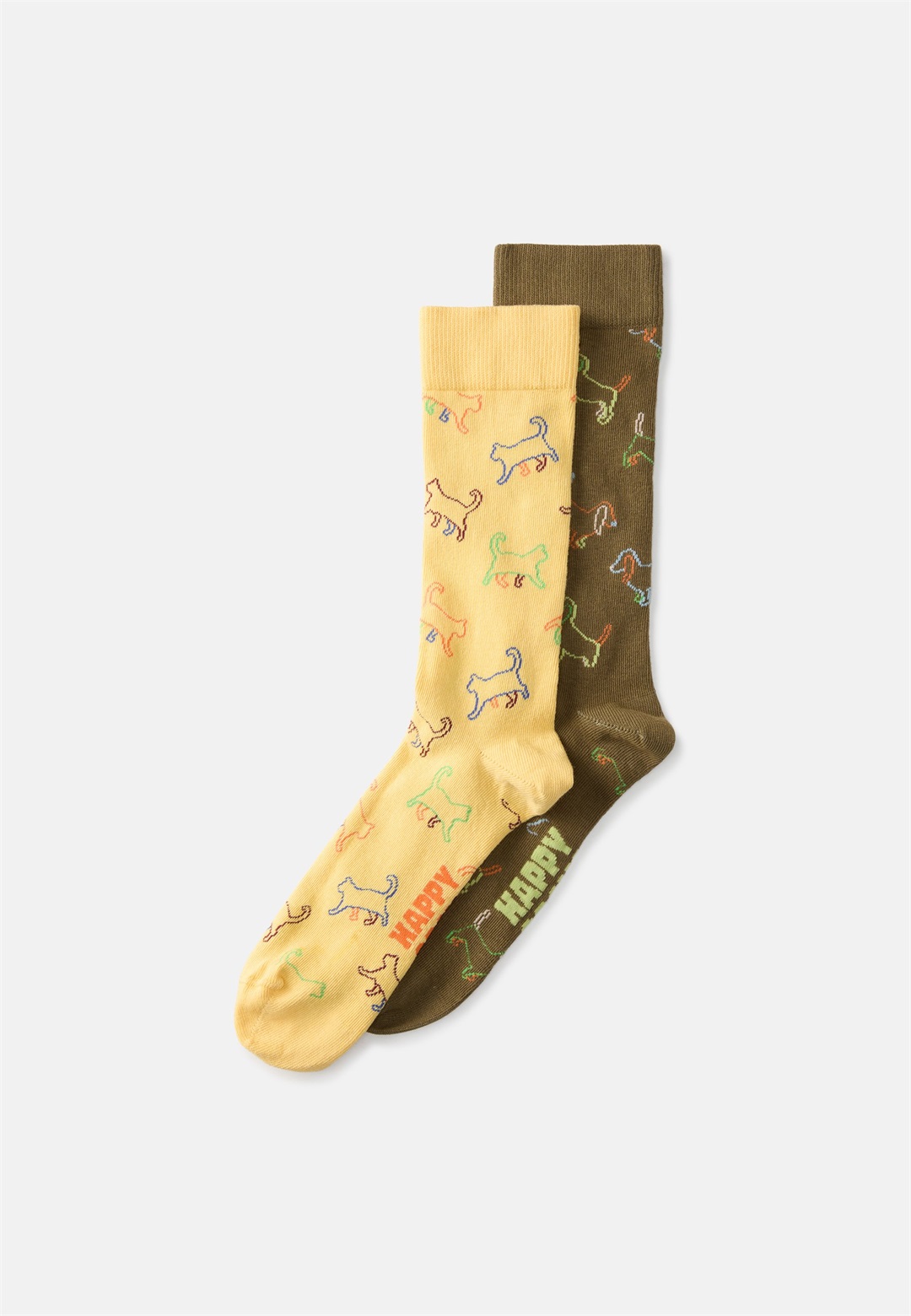 Happy Socks PUPPY KITTEN LOVE NATURAL DYE SOCKS UNISEX 2 PACK - Socken - yellow/olive/gelb