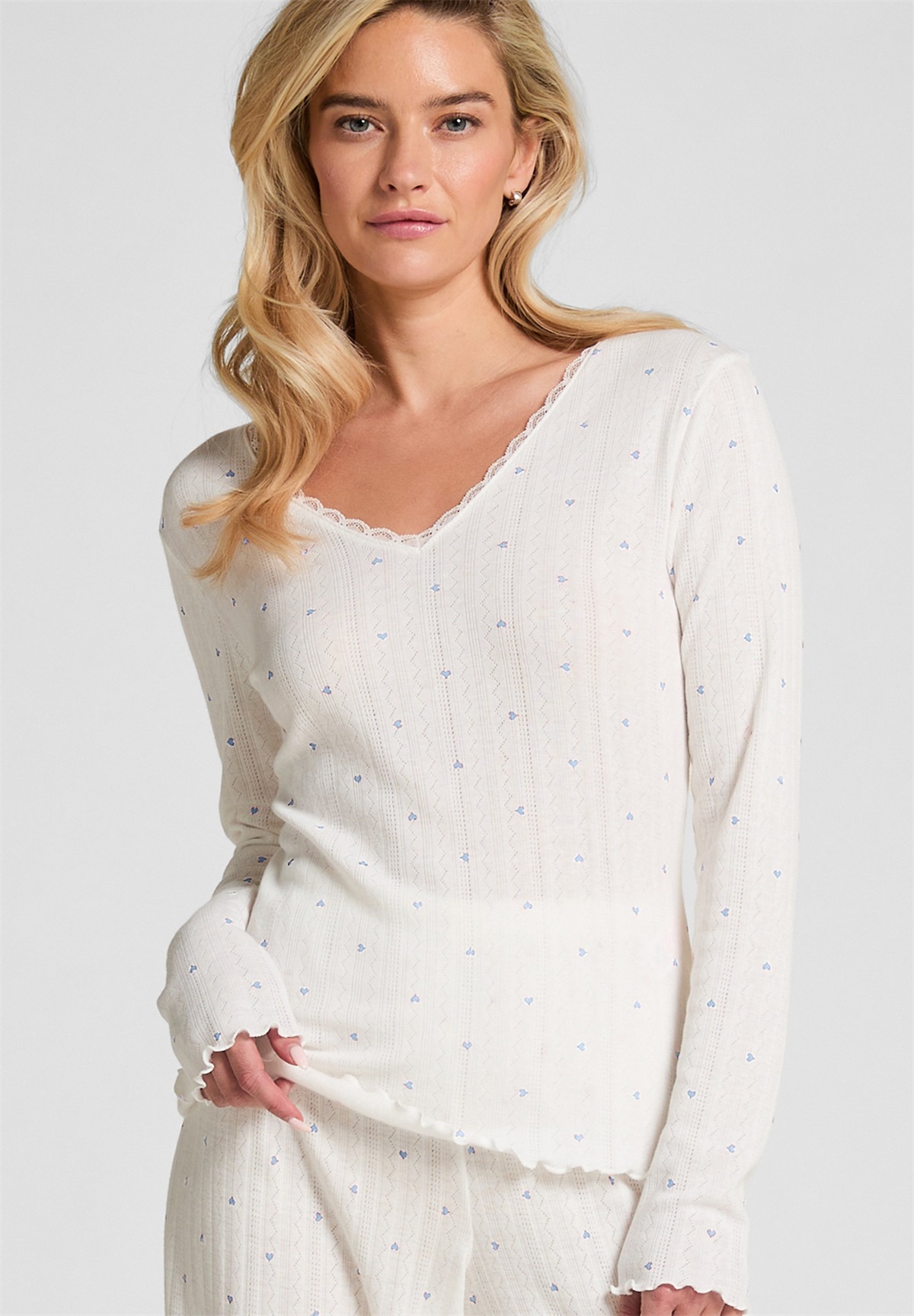 Hunkemöller LONG-SLEEVED - Nachtwäsche Shirt - blue/blau