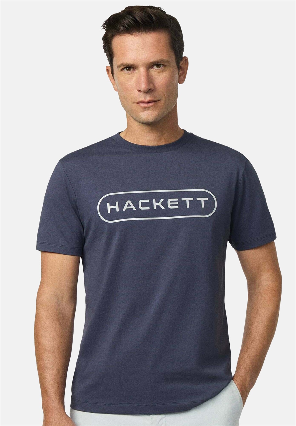 Hackett London ESSENTIAL - T-Shirt print - odyssey grey/dunkelblau
