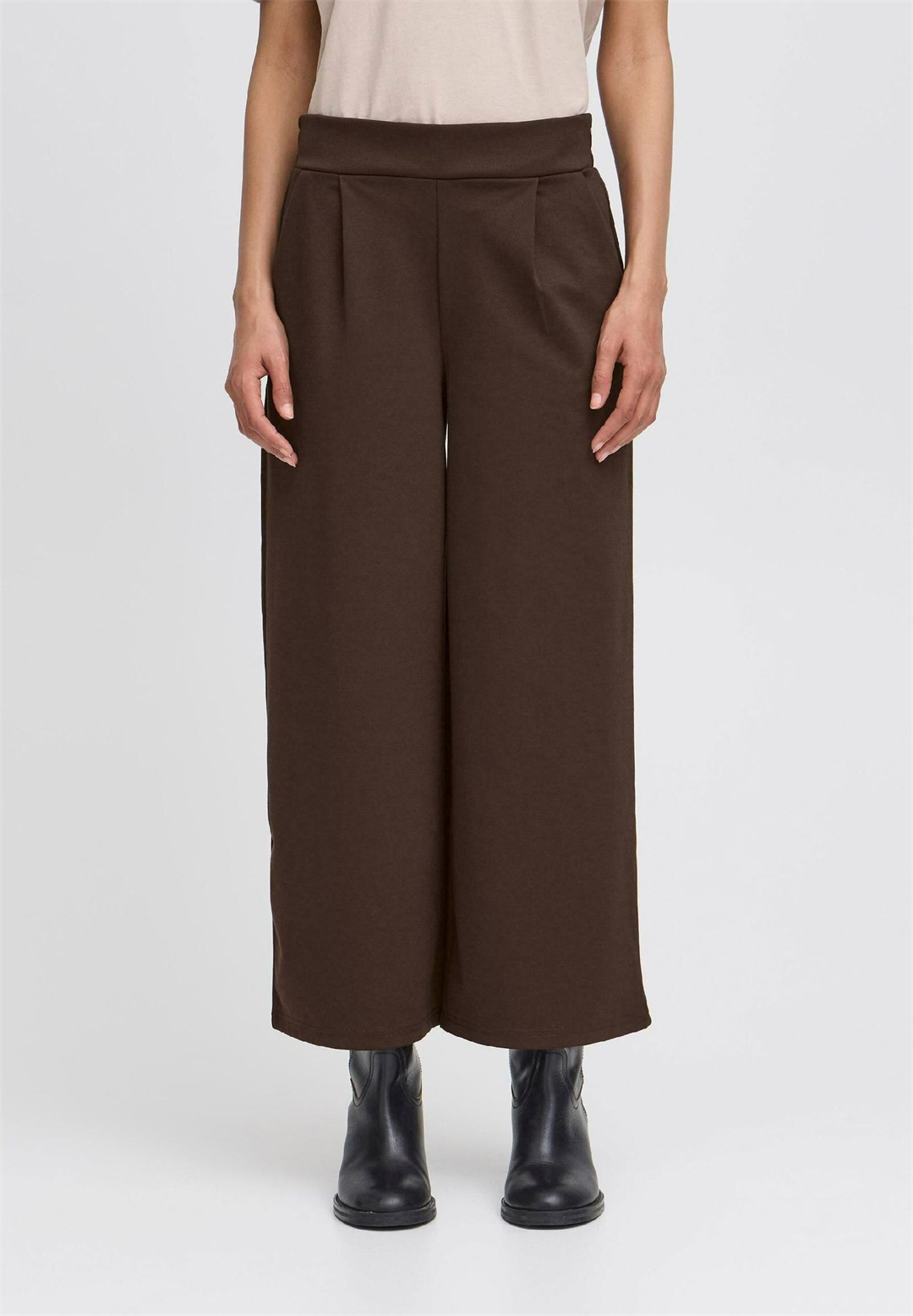 ICHI KATE SUS WIDE - Stoffhose - chocolate torte/braun