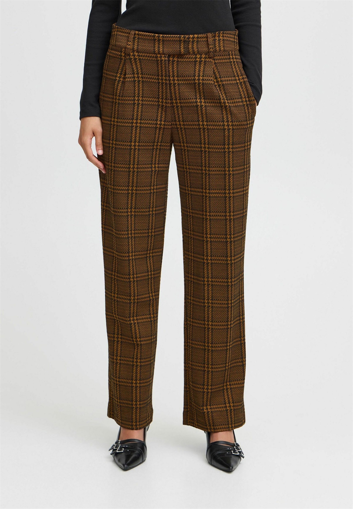 ICHI IHKATE MOSLEY - Stoffhose - monk s robe check jacquard/braun