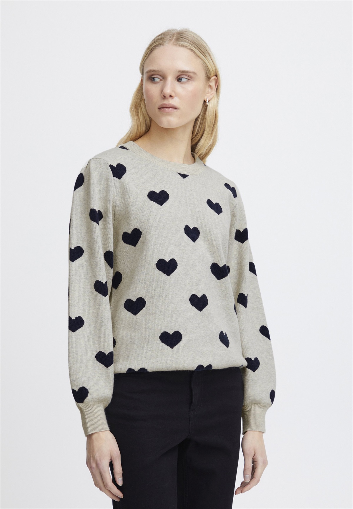 ICHI IHBRIELLE - Strickpullover - oatmeal w total eclipse/hellgrau