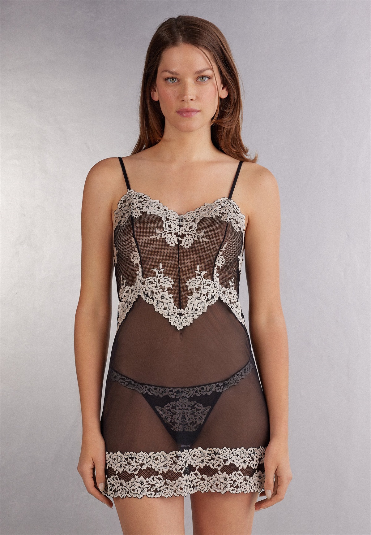 Intimissimi PRETTY FLOWERS - Nachthemd - nero/ivory/mehrfarbig
