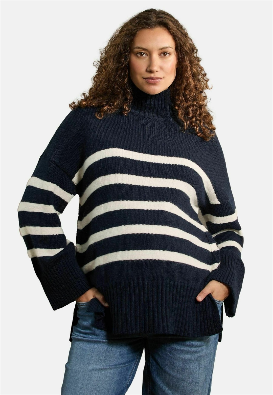 JoJo Maman Bébé STRIPED TURTLENECK AND NURSING - Strickpullover - navy/ecru stripe/dunkelblau