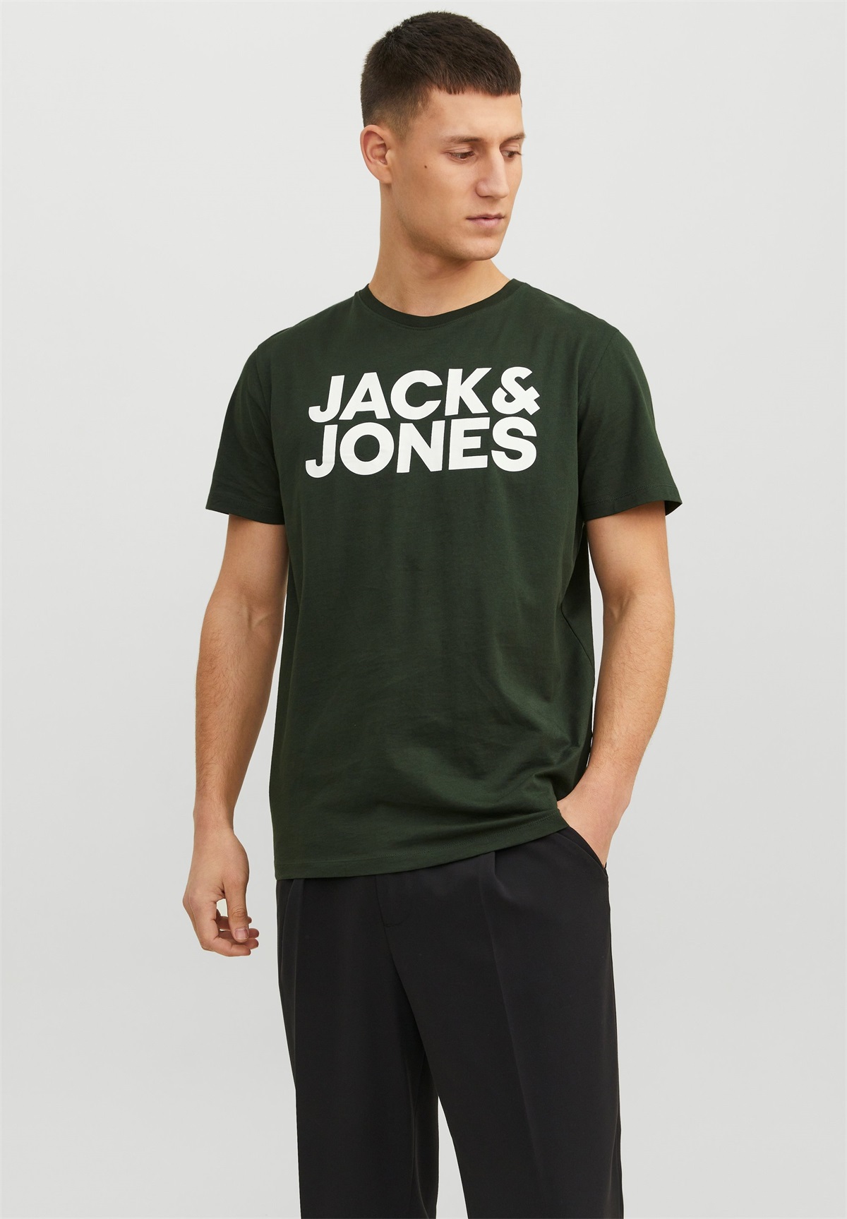Jack & Jones ECORP LOGO SS O-NECK NOOS - T-Shirt basic - mountain view/dunkelgrün