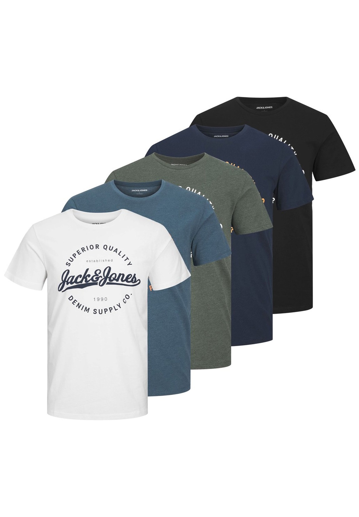 Jack & Jones 5 PACK - T-Shirt print - black white navy mv sb/schwarz