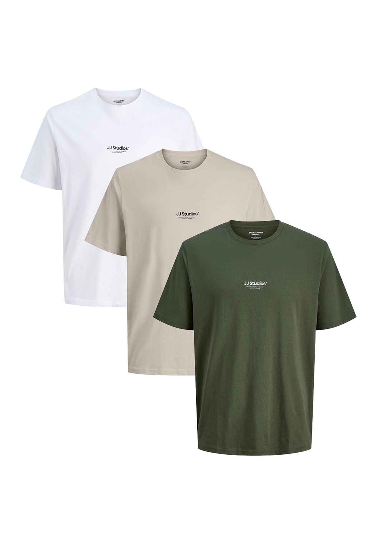 Jack & Jones 3ER PACK SOHO - T-Shirt print - weiß beige grün/beige-meliert