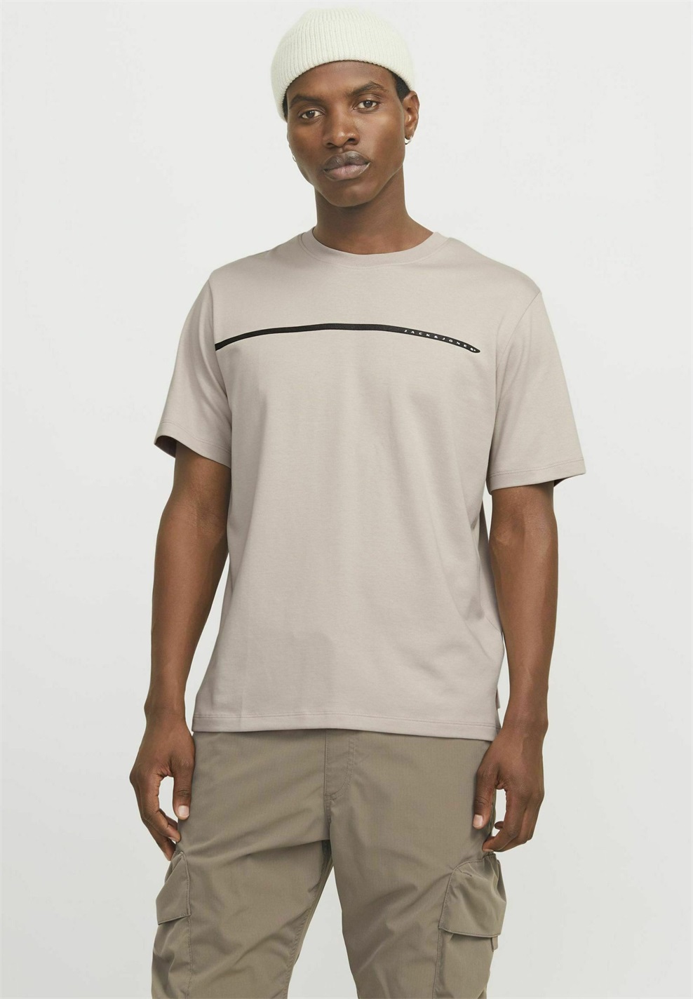 Jack & Jones RUNDHALSAUSSCHNITT - T-Shirt print - moonbeam/beige