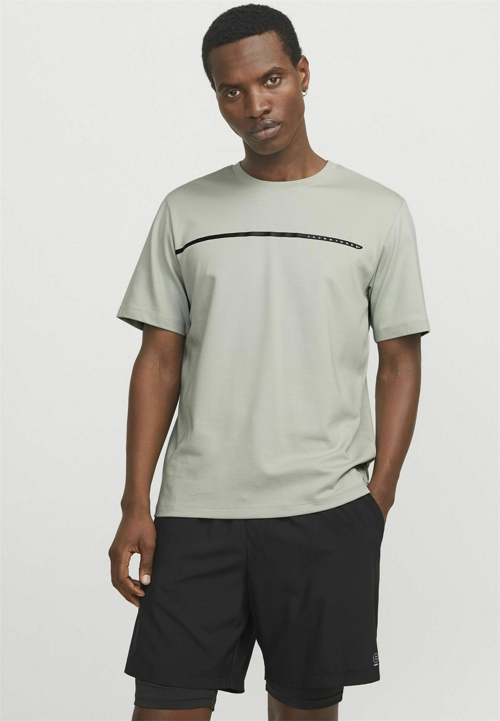 Jack & Jones RUNDHALSAUSSCHNITT - T-Shirt print - aqua gray/mint