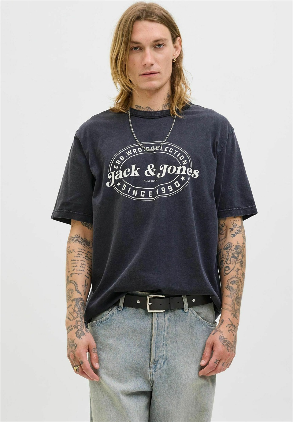 Jack & Jones DOVER KURZARM - T-Shirt print - black/dunkelblau