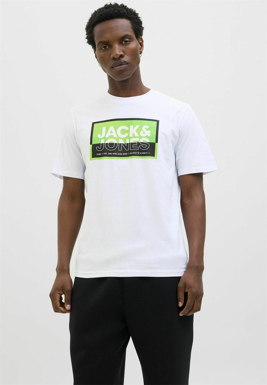 Jack & Jones LOGO RUNDHALSAUSSCHNITT - T-Shirt print - white/weiß