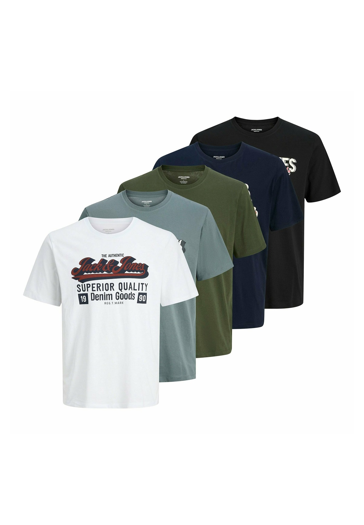 Jack & Jones 5 PACK - KURZARM RUNDHALS - T-Shirt print - weiß blau schwarz/weiß